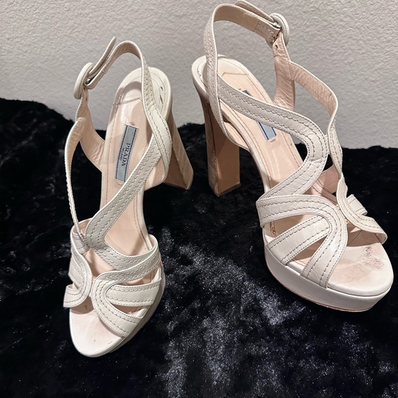 Prada Cream Leather Strappy platform Sandals Y2K 80s 90s retro glam corpcore - Picture 5 of 12